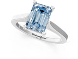White gold Fancy Blue Emerald  Solitaire Diamond Ring with Four-Prong Setting and Tapered Band 2