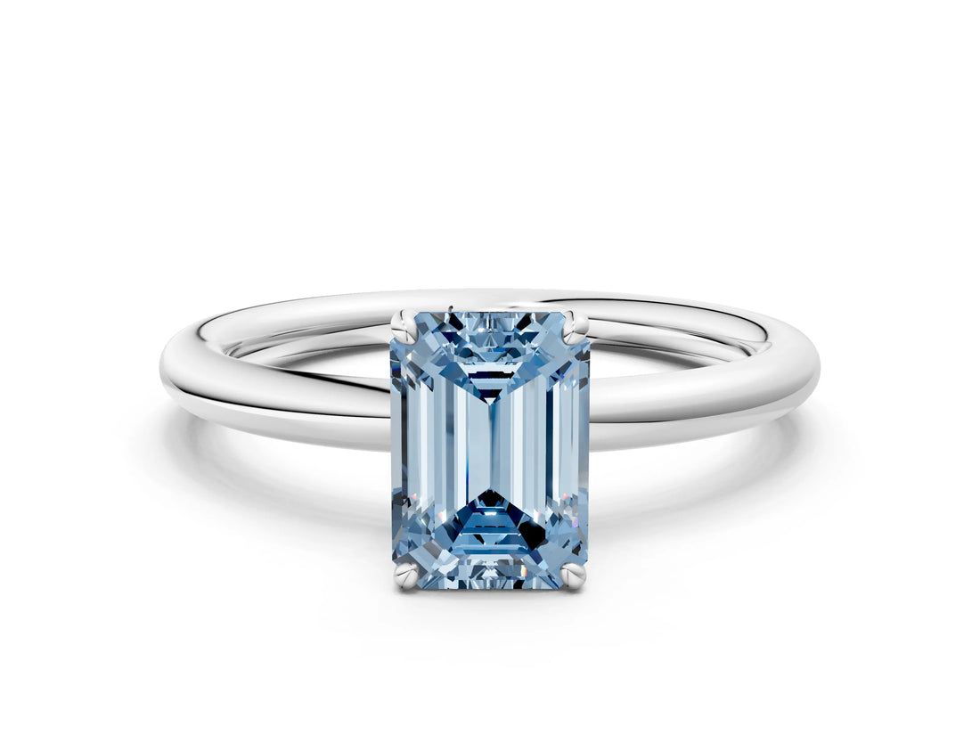 White gold Fancy Blue Emerald  Solitaire Diamond Ring with Four-Prong Setting on a Plain Band_37