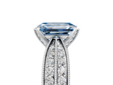 White gold Fancy Blue Emerald  Solitaire Diamond Ring with Milgrain Pavé Band and Four-Prong Setting_40