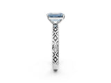 White gold Fancy Blue Emerald  Solitaire Diamond Ring with Milgrain and Black Enamel X Pattern Band_79