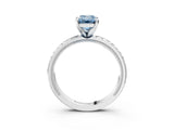 White gold Fancy Blue Emerald  Solitaire Diamond Ring with Milgrain and Black Enamel X Pattern Band_80