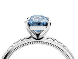 White gold Fancy Blue Emerald  Solitaire Diamond Ring with Milgrain and Black Enamel X Pattern Band_81