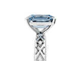 White gold Fancy Blue Emerald  Solitaire Diamond Ring with Milgrain and Black Enamel X Pattern Band_82