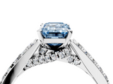 White gold Fancy Blue Emerald  Solitaire Diamond Ring with Pavé Band and Four-Prong Setting_115