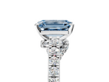 White gold Fancy Blue Emerald  Solitaire Diamond Ring with Pavé Band and Four-Prong Setting_116