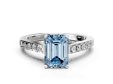 White gold Fancy Blue Emerald  Solitaire Diamond Ring with Pavé Band and Four-Prong Setting_117