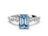 White gold Fancy Blue Emerald  Solitaire Diamond Ring with Pave Band and Four-Prong Setting_248