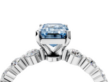 White gold Fancy Blue Emerald  Solitaire Diamond Ring with Pave Band and Four-Prong Setting_252