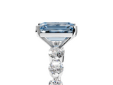 White gold Fancy Blue Emerald  Solitaire Diamond Ring with Pave Band and Four-Prong Setting_253