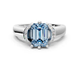 White gold Fancy Blue Emerald  Solitaire Diamond Ring with Pave Band and Six-Prong Setting_32