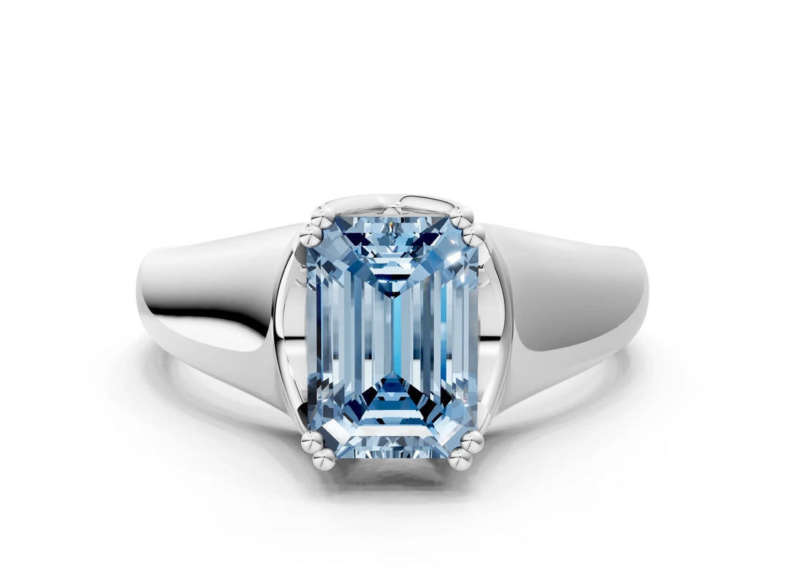 White gold Fancy Blue Emerald  Solitaire Diamond Ring with Six-Prong Cathedral Setting_32
