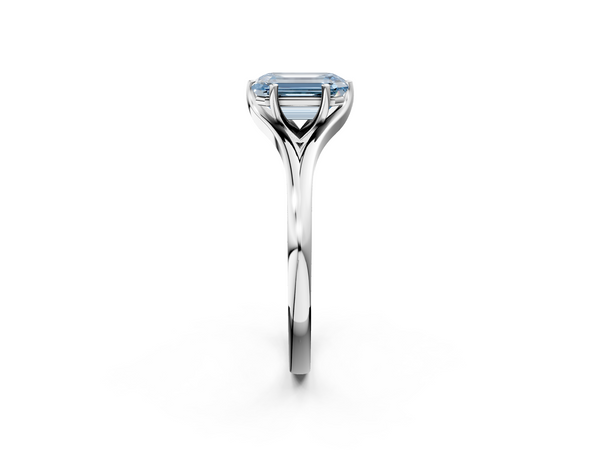 White gold Fancy Blue Emerald  Solitaire Diamond Ring with Six-Prong Setting and Tapered Band