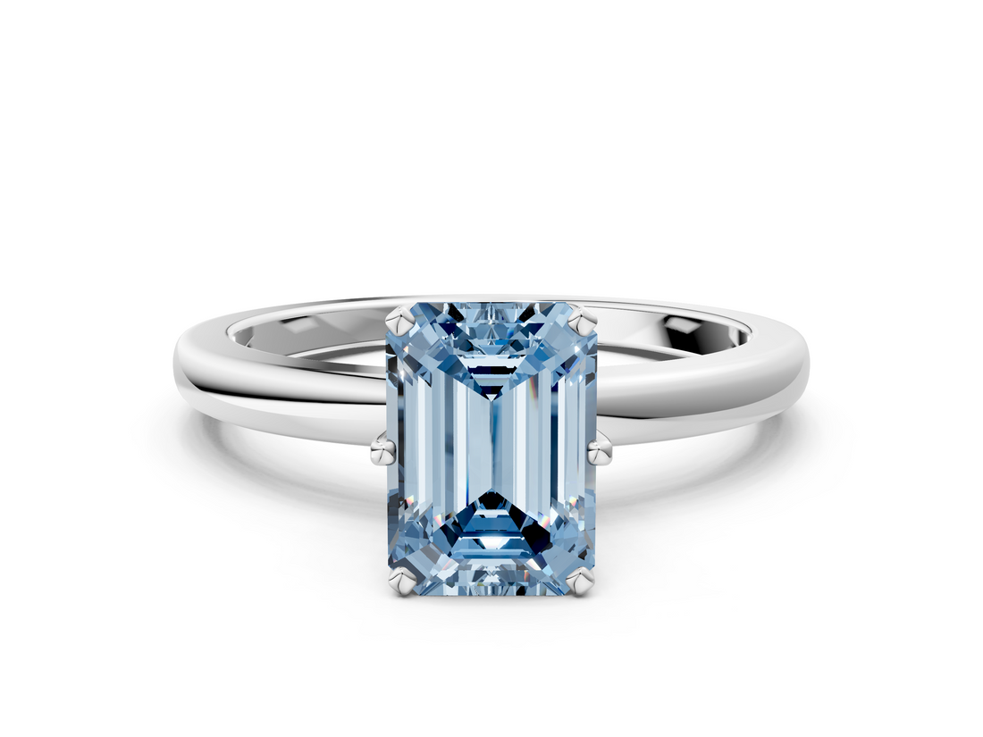 White gold Fancy Blue Emerald  Solitaire Diamond Ring with Six-Prong Setting on a Classic Band_3