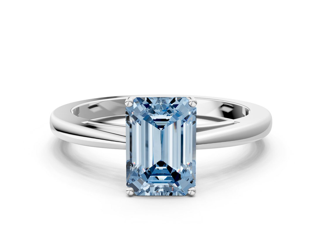 White gold Fancy Blue Emerald  Solitaire Diamond Ring with Split Shank and Four-Prong Setting_20