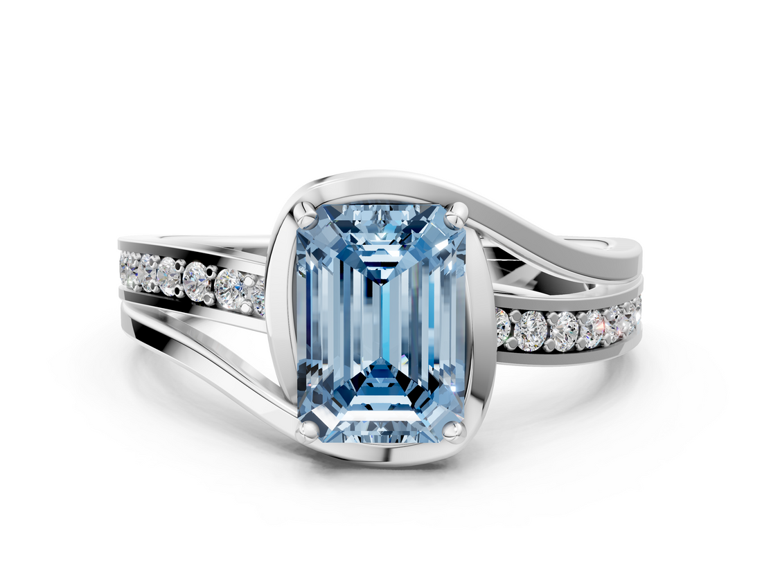 White gold Fancy Blue Emerald  Solitaire Diamond Ring with Split Shank and Prong Setting_41