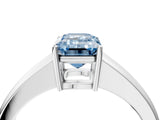 White gold Fancy Blue Emerald  Solitaire Diamond Ring with Tapered Band and Four-Prong Setting_65