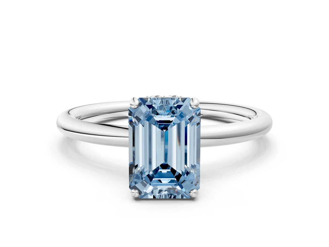 White gold Fancy Blue Emerald  Solitaire Diamond Ring with a Classic Band and Four-Prong Setting 1