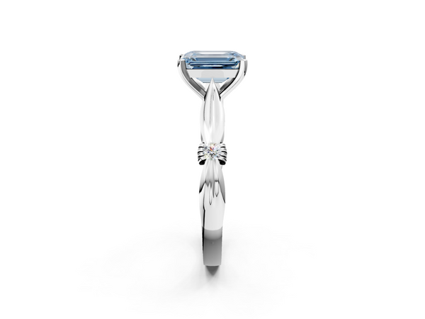 Platinum Fancy Blue Emerald  Solitaire Diamond Twisted Band with Four-Prong Setting