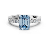 White gold Fancy Blue Emerald  Solitaire Diamond with Pavé Band and Four-Prong Setting_63