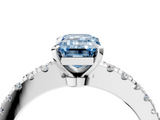 White gold Fancy Blue Emerald  Solitaire Diamond with Pavé Band and Four-Prong Setting_67