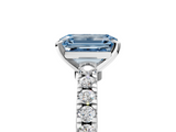 White gold Fancy Blue Emerald  Solitaire Diamond with Pavé Band and Four-Prong Setting_68