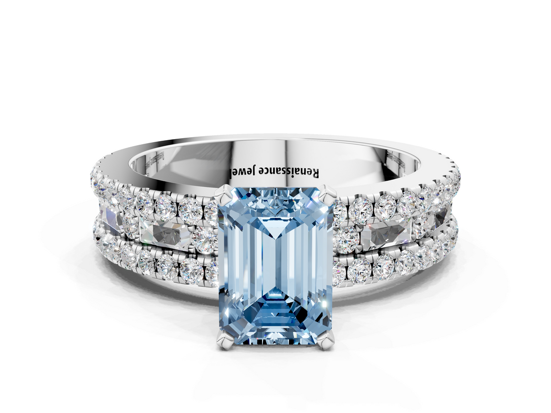 White gold Fancy Blue Emerald  Solitaire Diamond with Pave and Channel Set Band_38