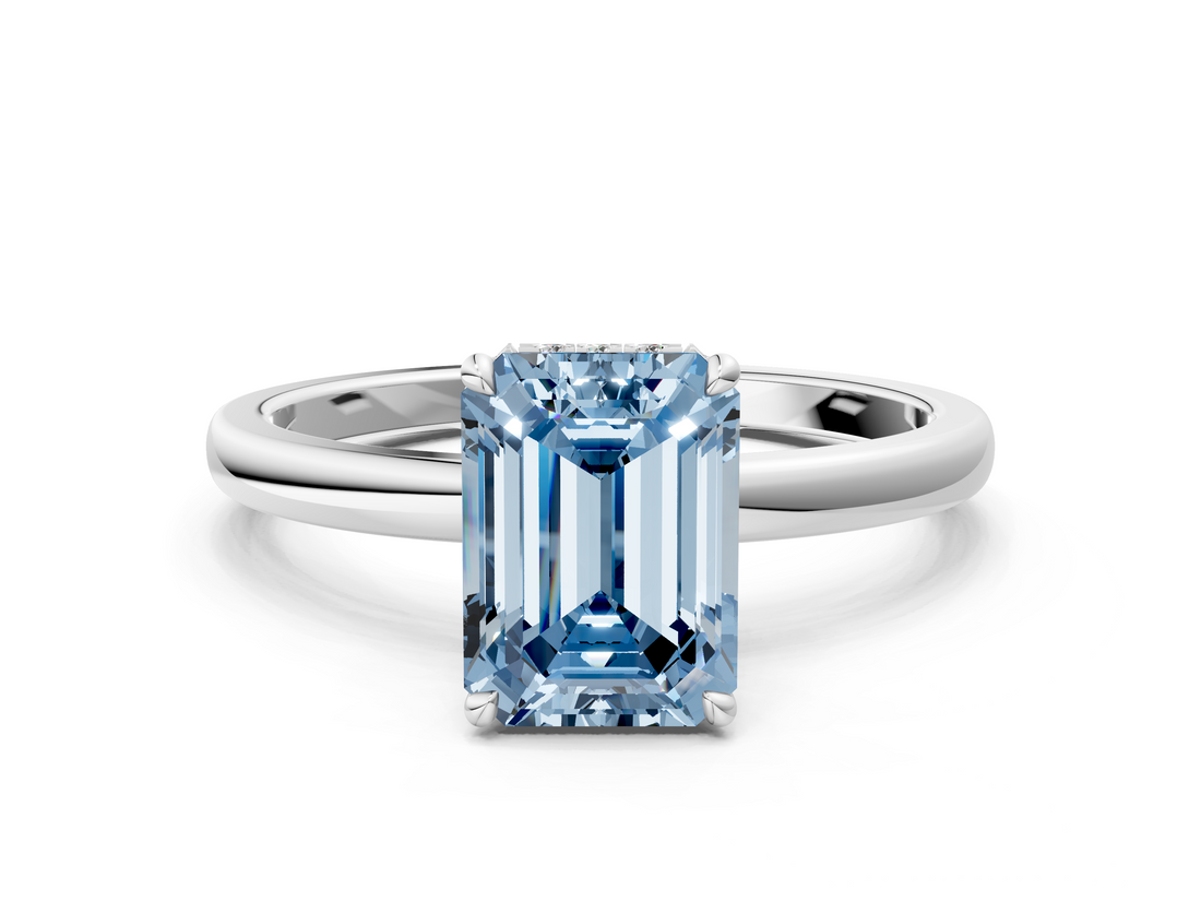 White gold Fancy Blue Emerald  Solitaire Engagement Ring with Cathedral Band and Four-Prong Setting_17