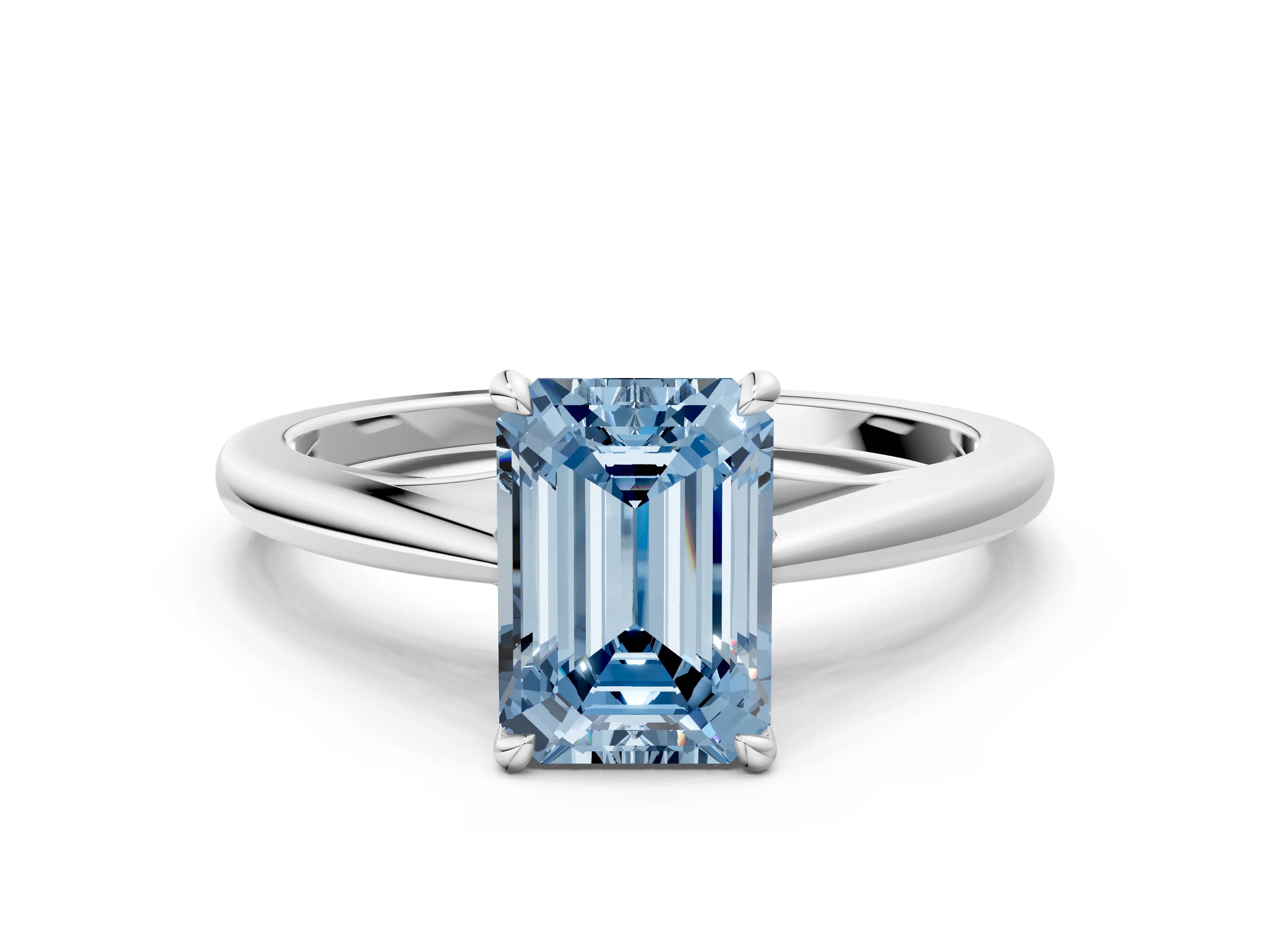 White gold Fancy Blue Emerald  Solitaire Engagement Ring with Four-Prong Setting and Classic Band 1
