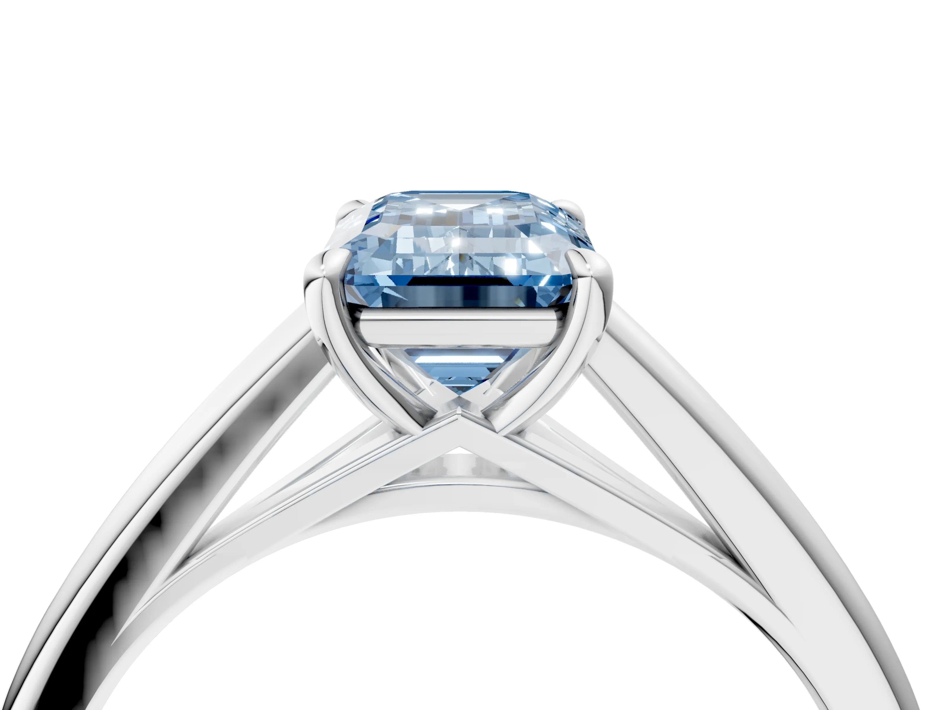 White gold Fancy Blue Emerald  Solitaire Engagement Ring with Four-Prong Setting and Classic Band 5
