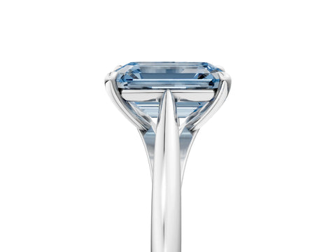 White gold Fancy Blue Emerald  Solitaire Engagement Ring with Four-Prong Setting and Classic Band