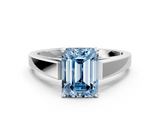 White gold Fancy Blue Emerald  Solitaire Engagement Ring with Four-Prong Setting and Tapered Band_3