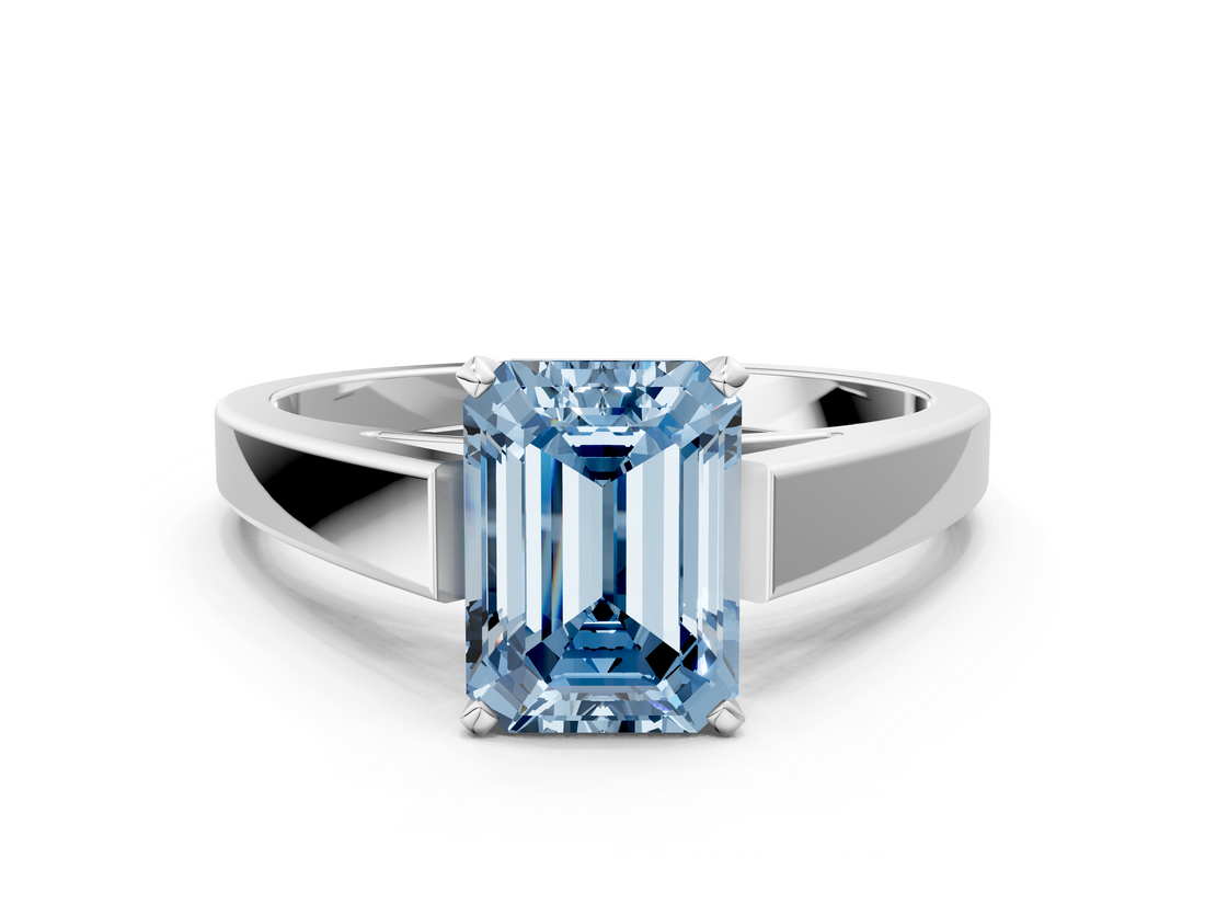 White gold Fancy Blue Emerald  Solitaire Engagement Ring with Four-Prong Setting and Tapered Band_3