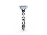 White gold Fancy Blue Emerald  Solitaire Engagement Ring with Scrollwork Band and Four-Prong Setting_114