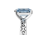 White gold Fancy Blue Emerald  Solitaire Engagement Ring with Scrollwork Band and Four-Prong Setting_122