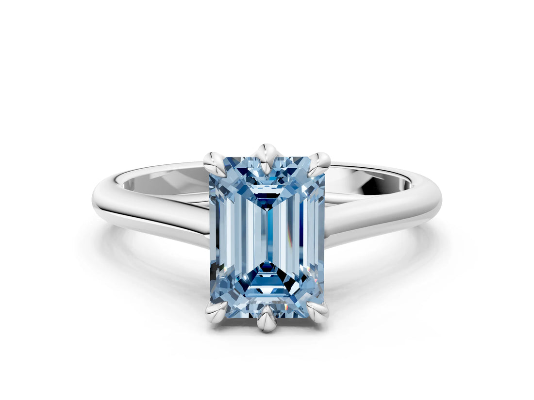 White gold Fancy Blue Emerald  Solitaire Engagement Ring with Six-Prong Setting and Classic Band 1