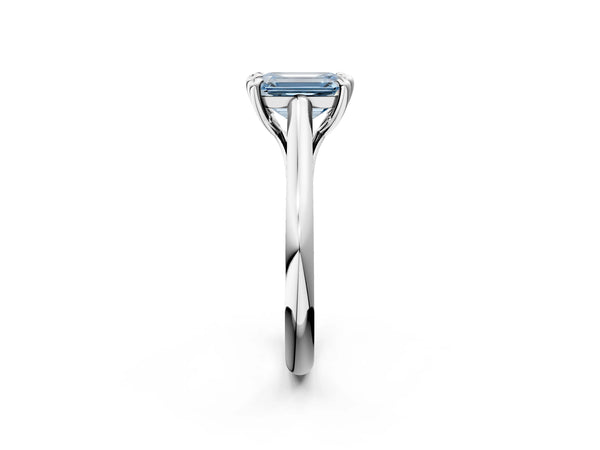 White gold Fancy Blue Emerald  Solitaire Engagement Ring with Six-Prong Setting and Classic Band