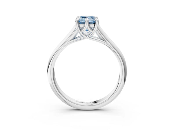 White gold Fancy Blue Emerald  Solitaire Engagement Ring with Six-Prong Setting and Classic Band