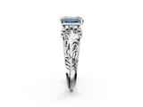White gold Fancy Blue Emerald  Solitaire Filigree Engagement Ring with Halo and Prong Setting_82