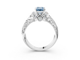 White gold Fancy Blue Emerald  Solitaire Filigree Engagement Ring with Halo and Prong Setting_83