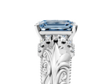 White gold Fancy Blue Emerald  Solitaire Filigree Engagement Ring with Halo and Prong Setting_85
