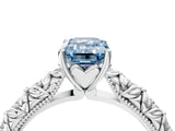 White gold Fancy Blue Emerald  Solitaire Floral Milgrain Engagement Ring_35