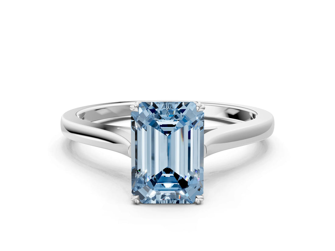 White gold Fancy Blue Emerald  Solitaire Heart Prong Engagement Ring with Tapered Band_53