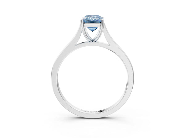 Platinum Fancy Blue Emerald  Solitaire Heart Prong Engagement Ring with Tapered Band