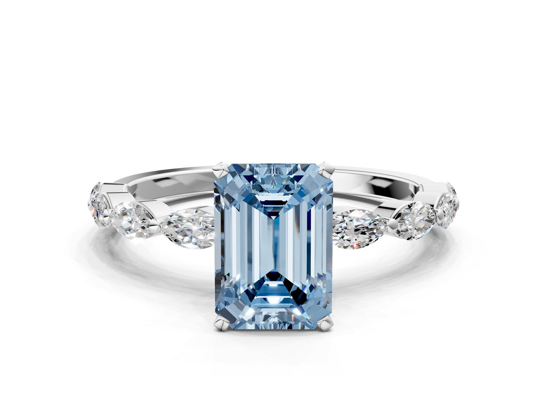 White gold Fancy Blue Emerald  Solitaire Marquise Side Stone Prong Setting Ring_42