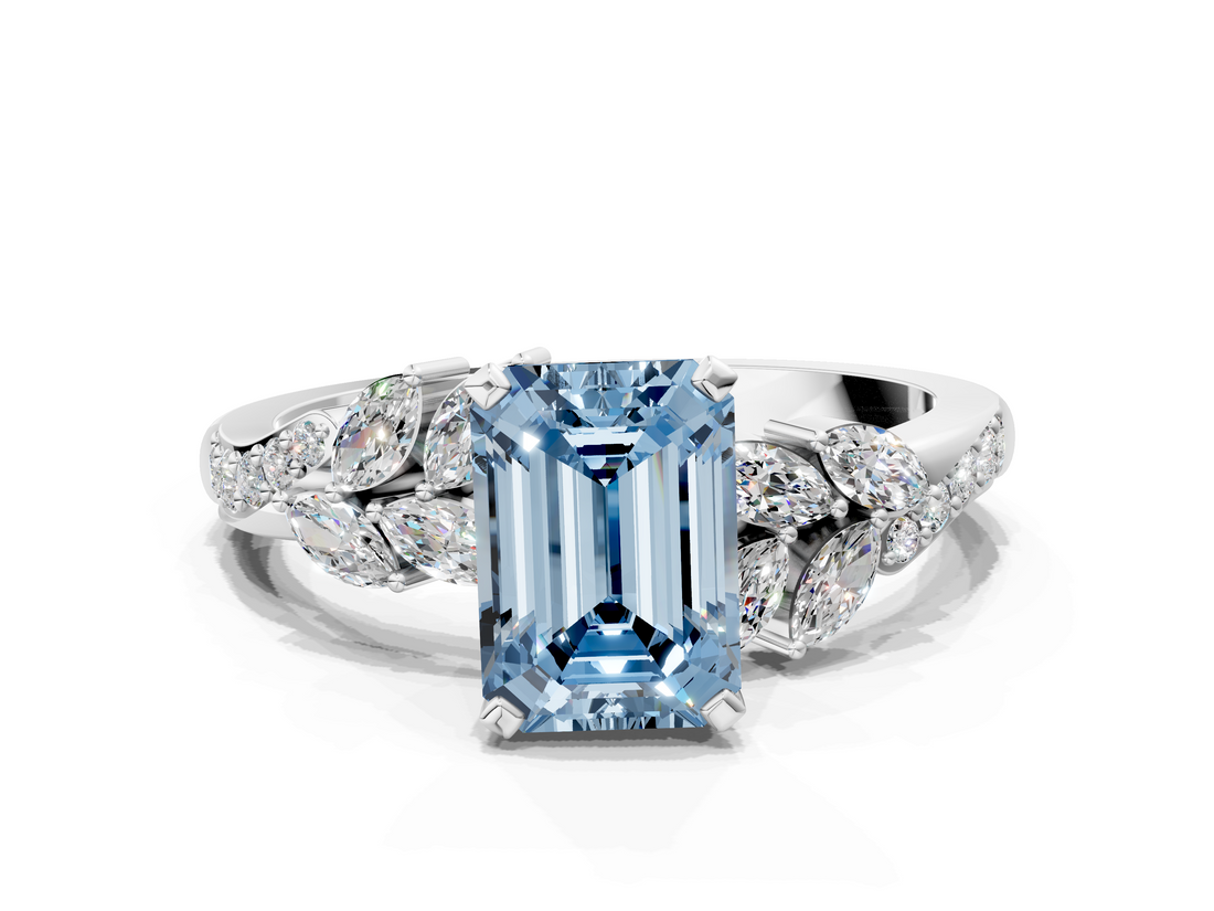 White gold Fancy Blue Emerald  Solitaire Marquise Twist Band with Six-Prong Setting_57