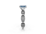 White gold Fancy Blue Emerald  Solitaire Milgrain Diamond Engagement Ring with Bezel and Marquise Band_62