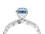 White gold Fancy Blue Emerald  Solitaire Milgrain Diamond Engagement Ring with Bezel and Marquise Band_64