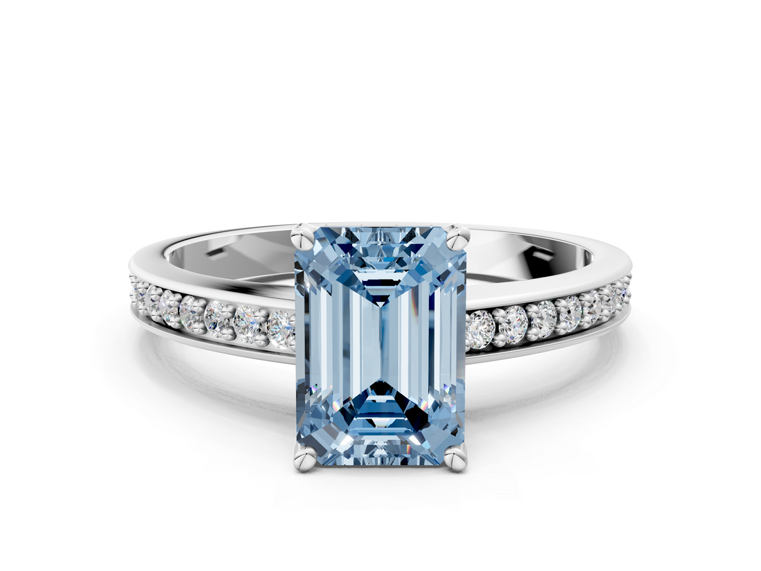 White gold Fancy Blue Emerald  Solitaire Pavé Band Prong Setting Ring_20