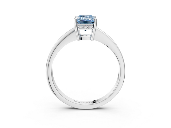 White gold Fancy Blue Emerald  Solitaire Pavé Band Prong Setting Ring