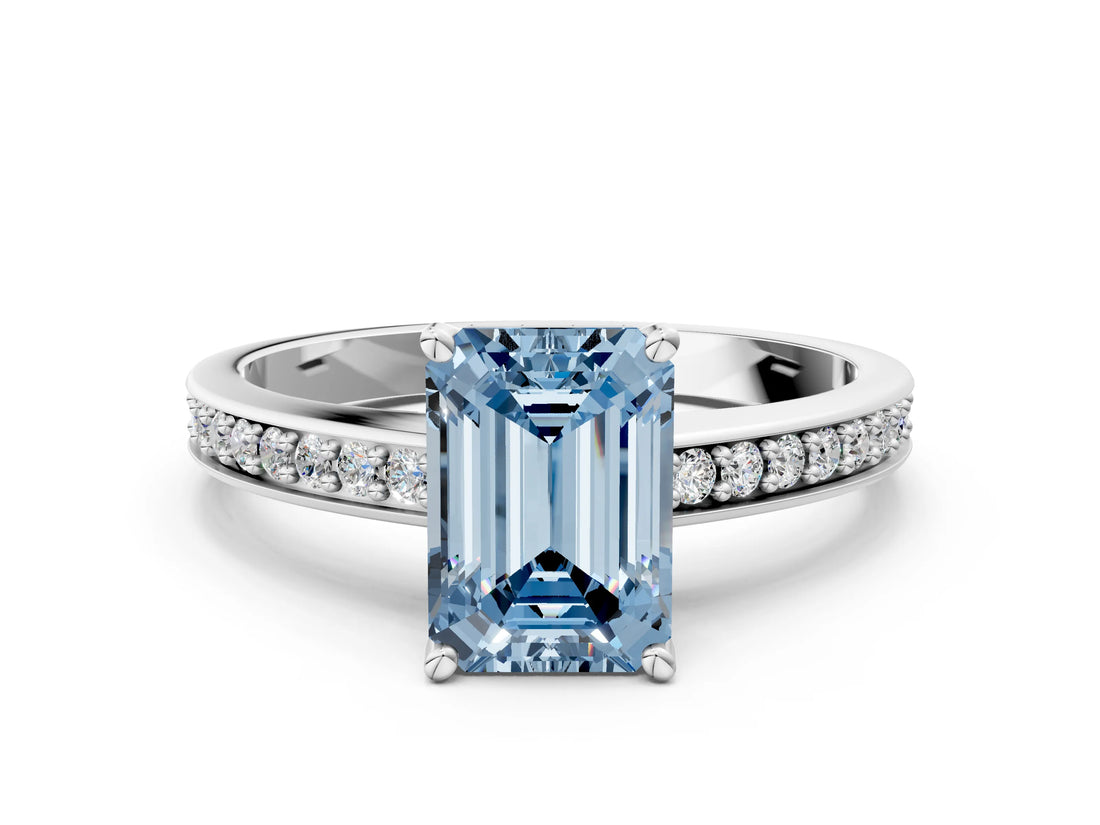 White gold Fancy Blue Emerald  Solitaire Pavé Band Prong Setting Ring_49